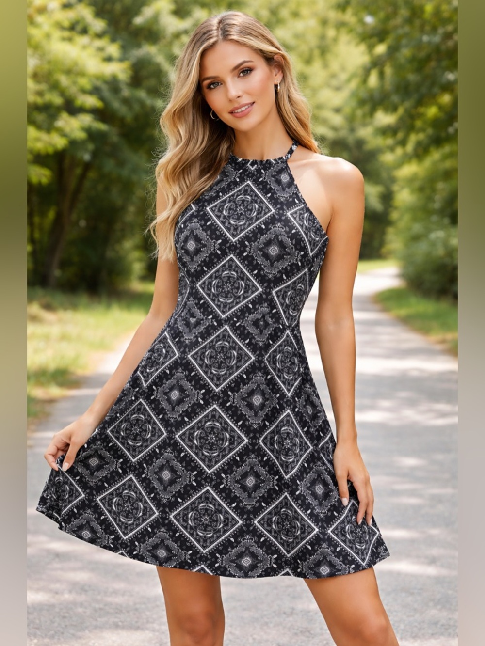 BLACK BANDANNA PRINT SLIP DRESS size Small